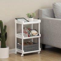 KORVIXA Rolling Trolley Storage Unit with 3 Shelves in White | Size: 100 cm