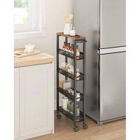 KORVIXA 5-Shelf Trolley, Kitchen Cart with Castors in Black | Size: 100 cm