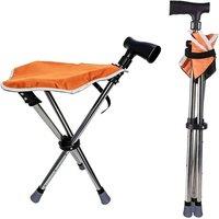 KORVIXA Portable Folding Walking Stick with Seat Cane Chair in Orange
