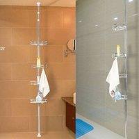 KORVIXA 4 Tier Telescopic Bathroom Wall Corner Shelf in Silver