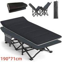 SPETLEK 190cm Folding Camping Cot Heavy Duty Portable Travel Bed Mattress in Black