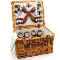 SPETLEK Luxury Picnic Hamper Set Wicker Basket 4 Person Wine Cutlery in Brown | Size: 100 cm x 100 cm