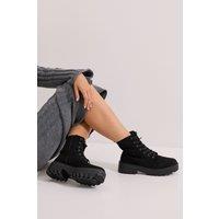 Dorothy Perkins Women's Wide Fit Maryam Faux Leather Lace Up Chunky Ankle Boots in Natural Black | Size: 3