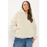 Yours Women's Faux Fur Zip Through Jacket in Ivory | Size: 22-24