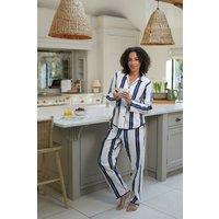 Cyberjammies Women's Celestial Nights Navy Printed Stripe Long Sleeve Pyjama Set | Size: 16