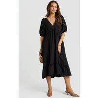 Faia Women's Alexia Blouson Midi Dress With Bracelet Sleeve in Black | Size: Medium