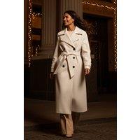 Roman Women's Textured Premium Belted Smart Coat in Cream | Size: 14