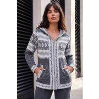 Roman Women's Jacquard Zipped Knit Cardigan in Grey | Size: 18
