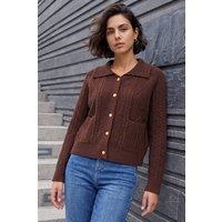 Roman Women's Chunky Cable Cardigan in Chocolate | Size: 10