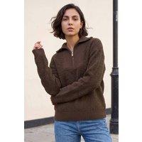 Roman Women's Fleece Knit Zip Up Jumper in Chocolate | Size: 16