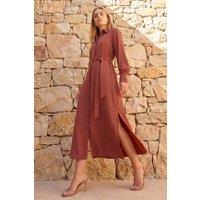 Roman Women's Tie Waist Buttoned Shirt Dress in Copper | Size: 10