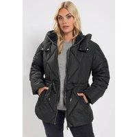 Yours Women's Diamond Quilted Puffer Coat in Black | Size: 34-36