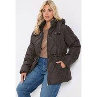 Yours Women's Diamond Quilted Puffer Coat in Brown | Size: 22-24