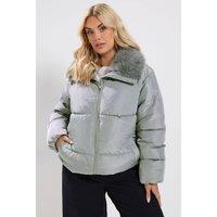 Yours Women's Funnel Neck Padded Coat in Light Grey | Size: 34-36