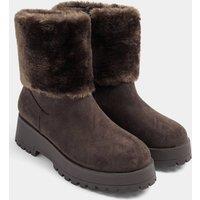 Yours Women's Faux Suede Wedge Chelsea Boots In Wide E Fit in Chocolate | Size: 5E