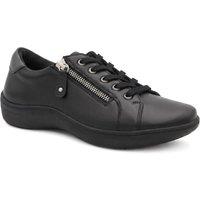 Pavers Women's Wide Fit Leather Zip & Lace Casual Trainers in Black | Size: 6