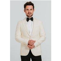 Dobell Men's White Slim Fit Peak Lapel 2 Piece Tuxedo with Black Trousers in Cream | Size: 36L
