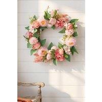 Living and Home Artificial Floral Wreath for Front Door Wall Decor in Light Pink