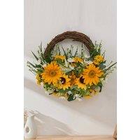 Living and Home Artificial Sunflower Wreath for Front Door Wall Decor in Bright Yellow