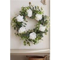 Living and Home Artificial White Rose Wreath for Front Door Wall Decor