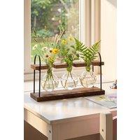 Living and Home 3Pcs Desktop Glass Bulb Vases with Stand for Hydroponic Plants in Walnut