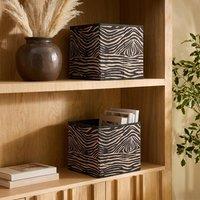 OHS 2 x Zebra Print Storage Box Folding Cube Shoe Toy Organiser in Brown