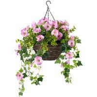 Christow Artificial Petunia Wicker Hanging Basket UV Foliage 25cm 30cm in Pink | Size: Medium