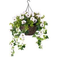 Christow Artificial Petunia Wicker Hanging Basket UV Foliage 25cm 30cm in White | Size: Large