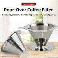 SPETLEK with Base Stainless Steel Coffee Dripper Reusable Coffee Filter in Silver | Size: 100ml