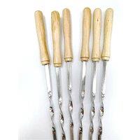 SPETLEK 12 Pack Stainless Steel BBQ Skewers Flat Kebab Wooden Handle in Silver | Size: 100 cm x 15 cm