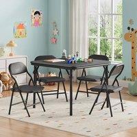 London Boutique 5PCS Kids Folding Table & Chair Set Dining Table &4 Upholstered Chairs in Black