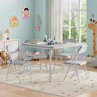 London Boutique 5PCS Kids Folding Table & Chair Set Dining Table &4 Upholstered Chairs in Grey