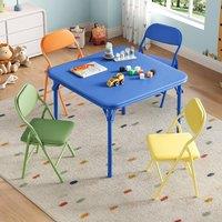 London Boutique 5PCS Kids Folding Table & Chair Set Dining Table &4 Upholstered Chairs