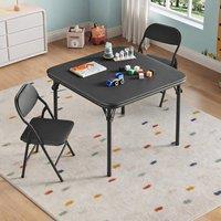London Boutique 3PCS Kids Folding Table & Chair Set Dining Table &2 Upholstered Chairs in Black