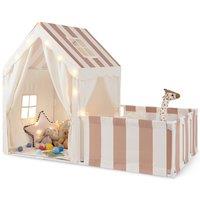 CASART Kids Play Tent Playpen Toddler Playhouse w/Yard Cotton Mat Star Lights in Beige