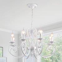 NIVOR 8 Lights French Country Pendant, Vintage Metal Adjustable Chandelier in White