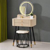 Sliding Wardrobes 4U Modern Dressing Table with LED Mirror & Stool Set W60 x D40 x H127cm in Beige