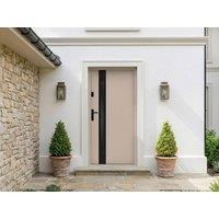 Vente-unique Steel & Stainless Steel Front Door H207 X W100 Cm - Smoked Glass in Beige