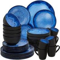 tectake Dinner Set Mare In Glazed Stoneware For 6 People, Dishwasher-Safe in Blue