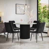 More4Homes Arlo White Marble Top W Black Legs + Nova Velvet Dining Chair Set Of 6 in Blue