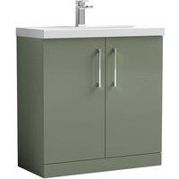 Balterley Contemporary Bathroom Floor Standing 2 Soft-Close Door Vanity Unit & Mid-Edge Basin, Satin Green, 800 mm in Green