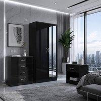 Harmin LUXURY Black 3 Piece Bedroom Furniture Set - Wardrobe, Chest & Bedside