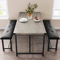 London Boutique 3PCS Dining Table Set Retangular Kitchen Table w/2 Upholstered Benches in Grey