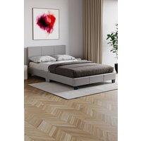 Home Discount Vida Designs Lisbon Faux Leather Bed Frame UKFR Fabric with Mattress in Grey | Size: Small Double