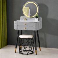 Sliding Wardrobes 4U Modern Dressing Table with LED Mirror & Stool Set W60 x D40 x H127cm in Grey