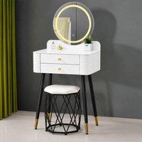 Sliding Wardrobes 4U Modern Dressing Table with LED Mirror & Stool Set W60 x D40 x H127cm in White