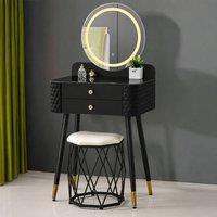 Sliding Wardrobes 4U Modern Dressing Table with LED Mirror & Stool Set W60 x D40 x H127cm in Black