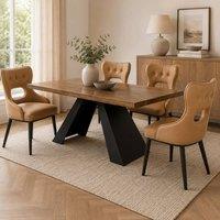 Stratus Interiors Axel 1.8 Dining Table Solid wood top with Matt Black Metal Legs in Brown