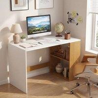 Gymax Wooden Office Desk Writing Desk with Storage 2 Open Shelves Legroom in White