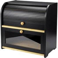 Toque Bread Box, 2-Tier Large Capacity Roll Top, Black Bamboo, Acrylic Door
